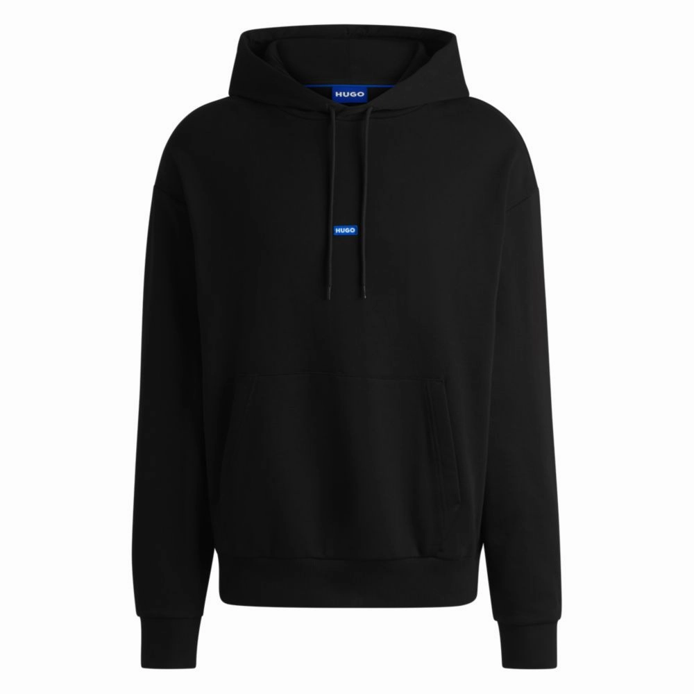 Cotton-terry hoodie with blue logo label