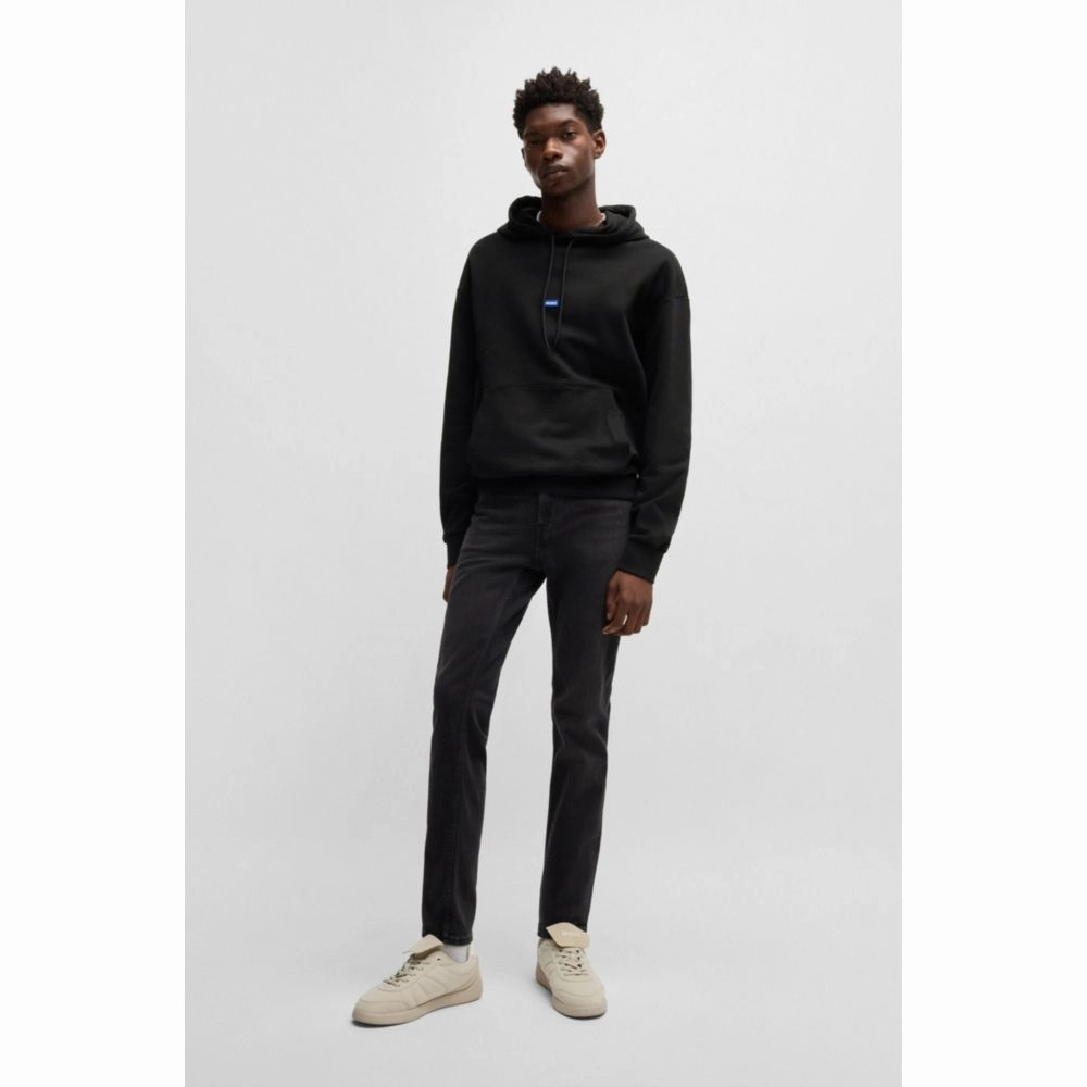 Cotton-terry hoodie with blue logo label