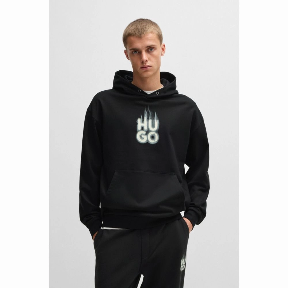 Cotton-terry hoodie with stacked smoke logo print
