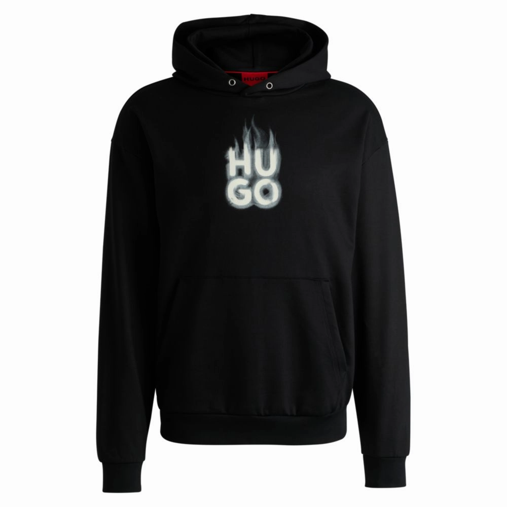 Cotton-terry hoodie with stacked smoke logo print
