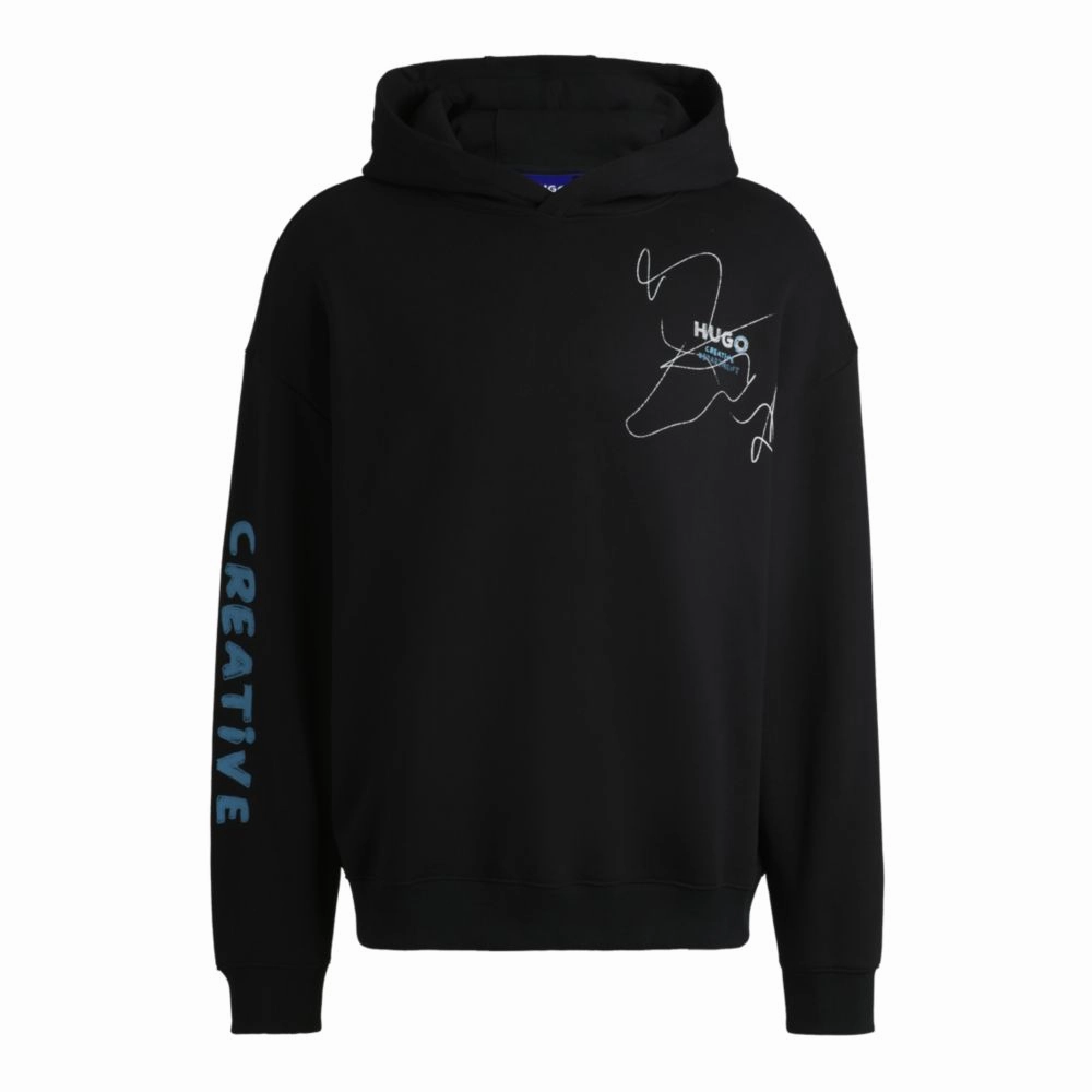 Cotton-terry loose-fit hoodie with scribble logo