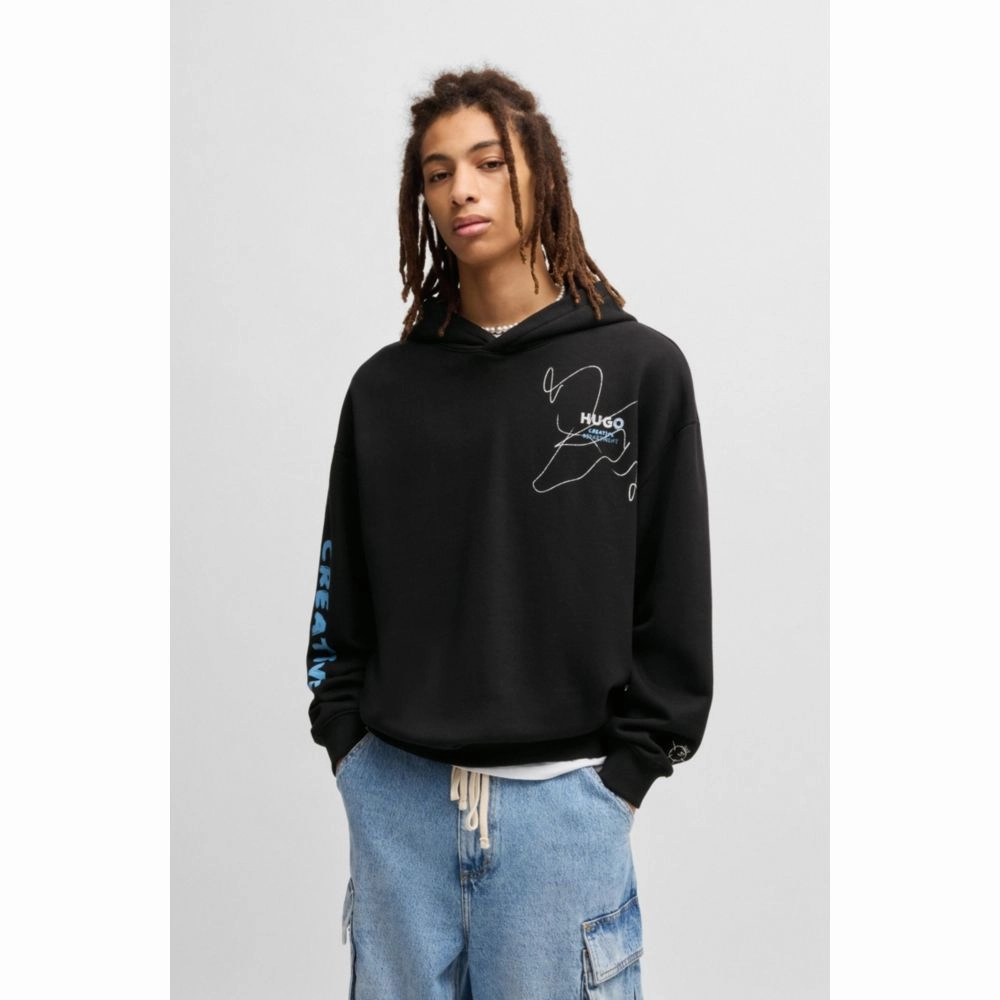 Cotton-terry loose-fit hoodie with scribble logo
