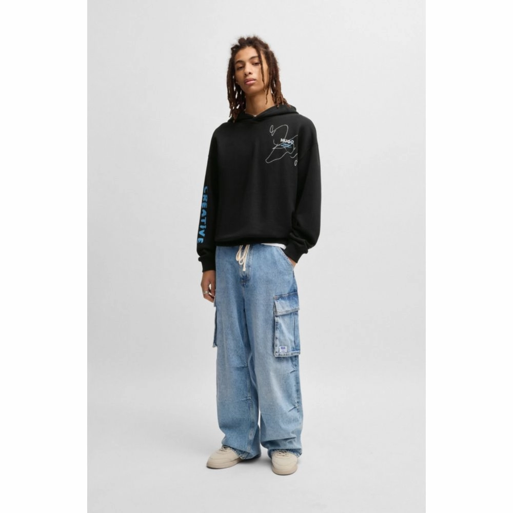 Cotton-terry loose-fit hoodie with scribble logo
