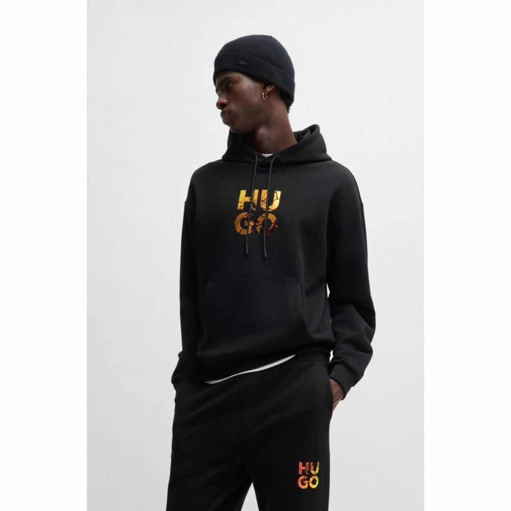 Cotton-terry regular-fit hoodie with stacked logo