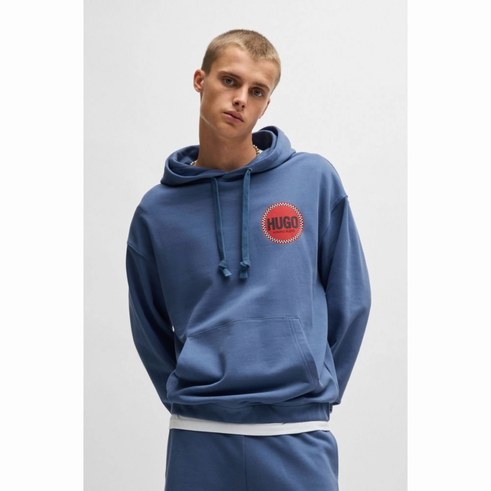 Cotton-terry relaxed-fit hoodie with logo prints