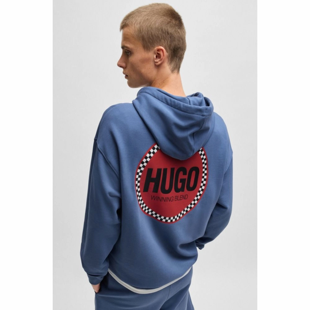 Cotton-terry relaxed-fit hoodie with logo prints