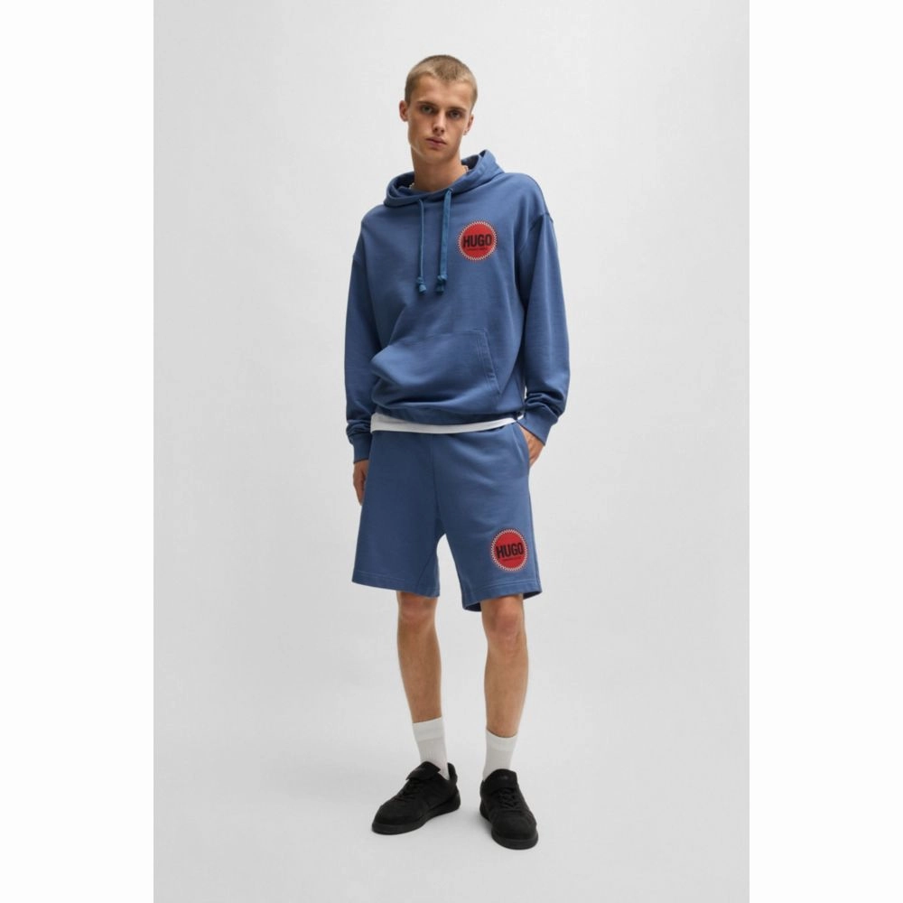 Cotton-terry relaxed-fit hoodie with logo prints