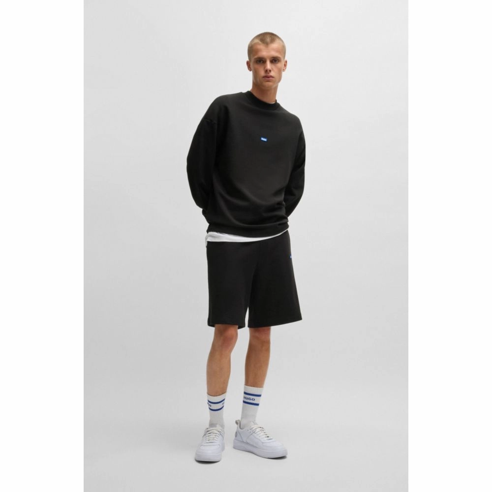 Cotton-terry shorts with blue logo patch