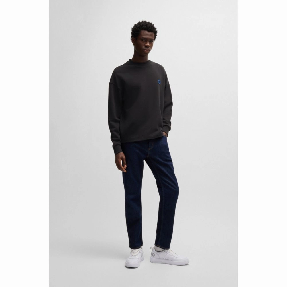 Cotton-terry sweatshirt with Happy HUGO logo patch