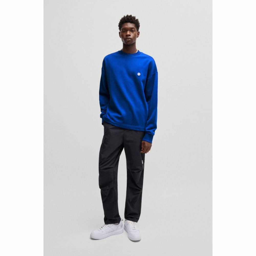 Cotton-terry sweatshirt with Happy HUGO logo patch