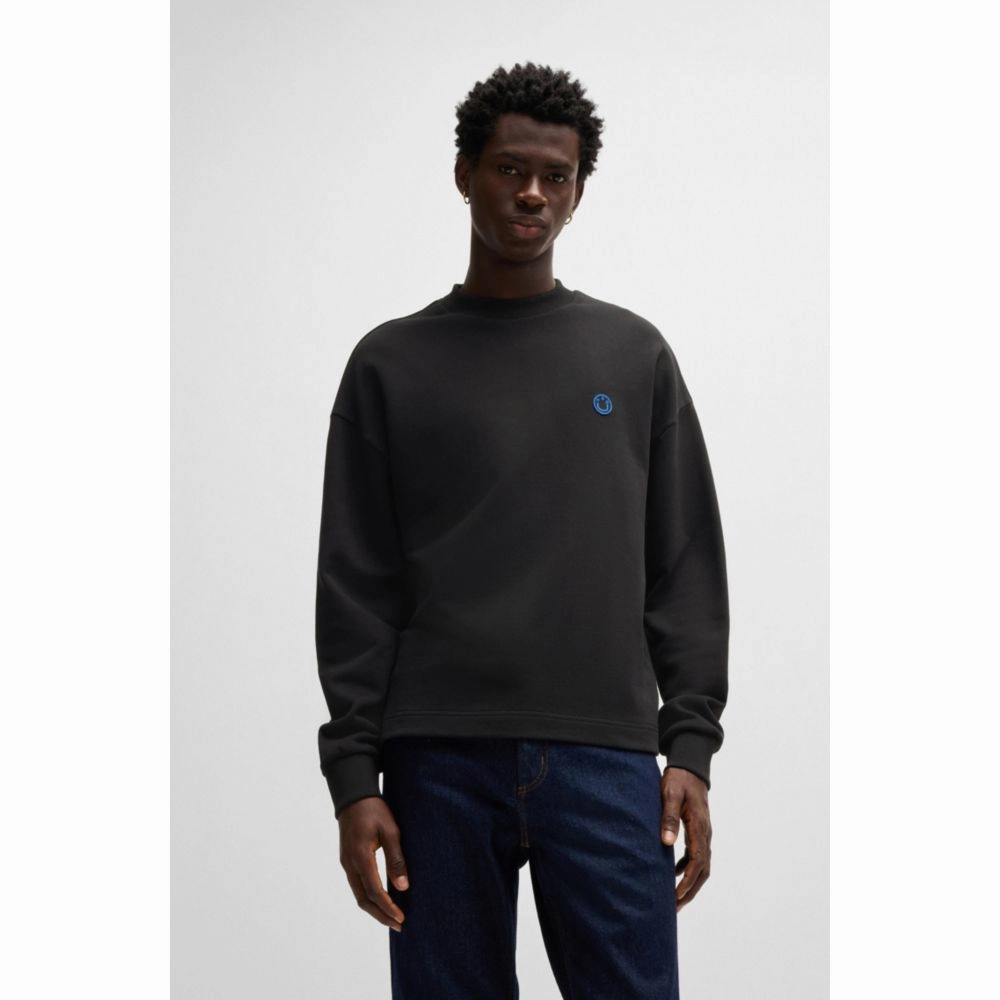 Cotton-terry sweatshirt with Happy HUGO logo patch