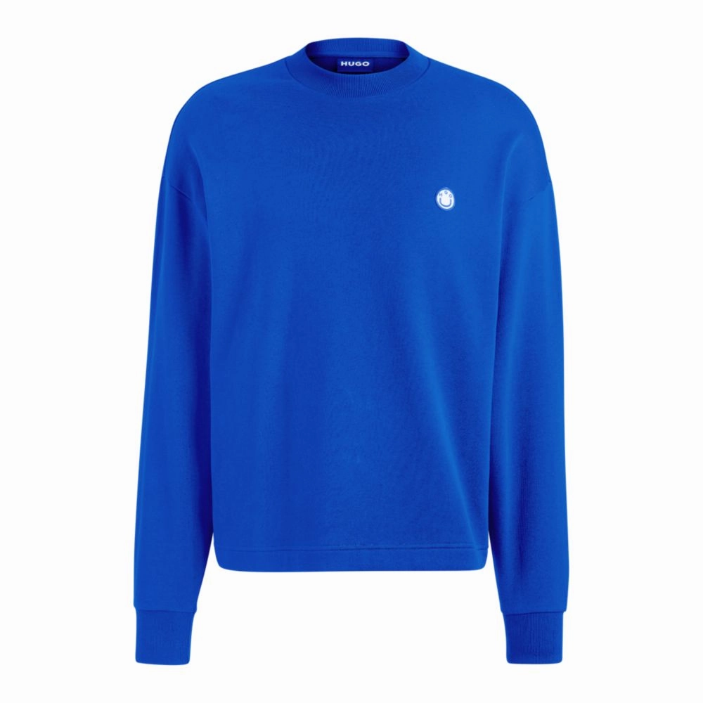 Cotton-terry sweatshirt with Happy HUGO logo patch