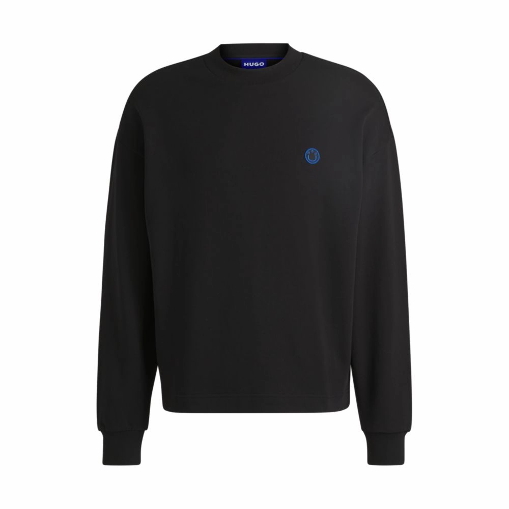 Cotton-terry sweatshirt with Happy HUGO logo patch