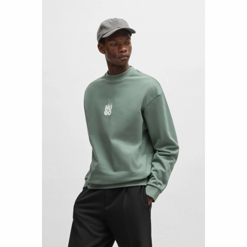 Cotton-terry sweatshirt with stacked smoke logo prints