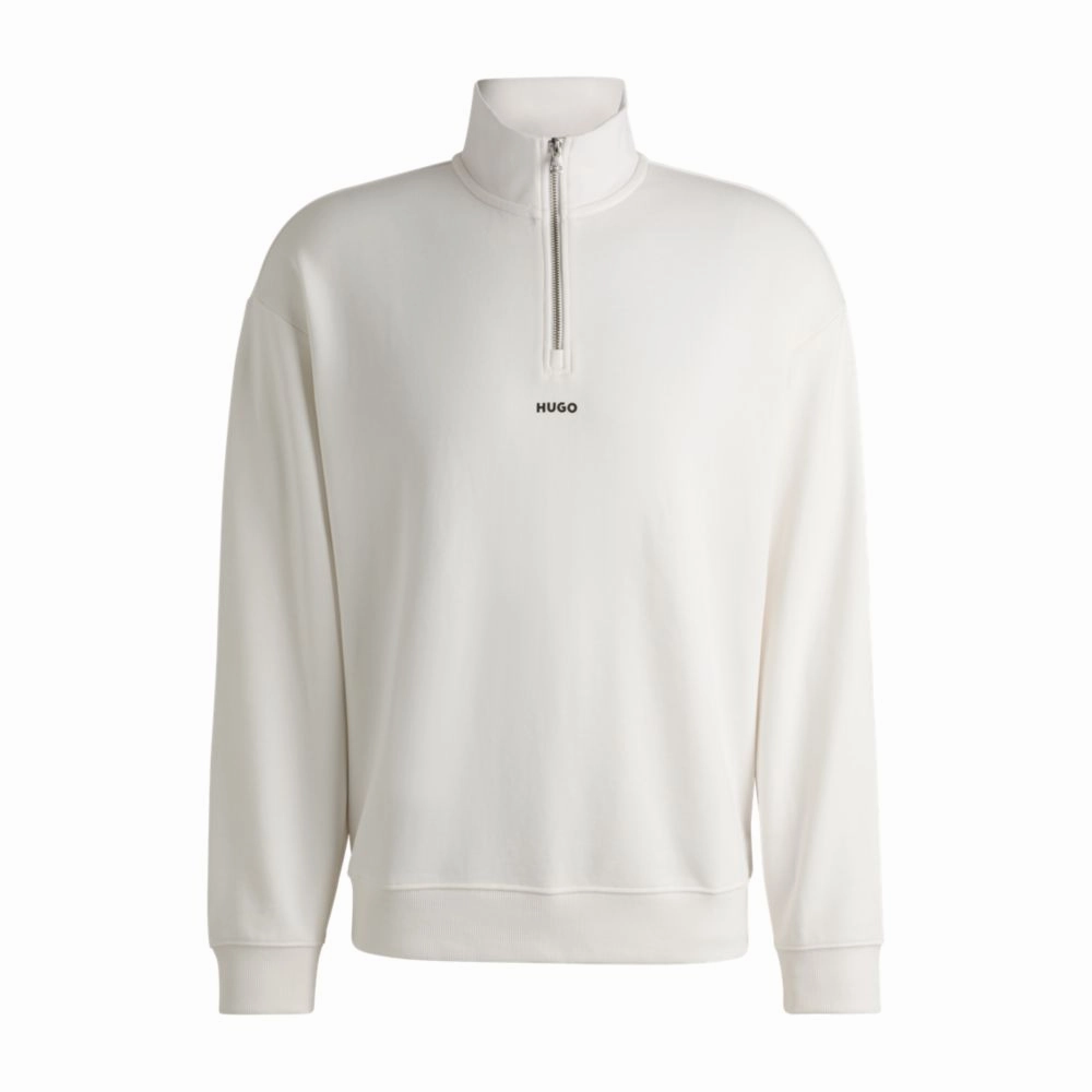 Cotton-terry zip-neck sweatshirt with logo print