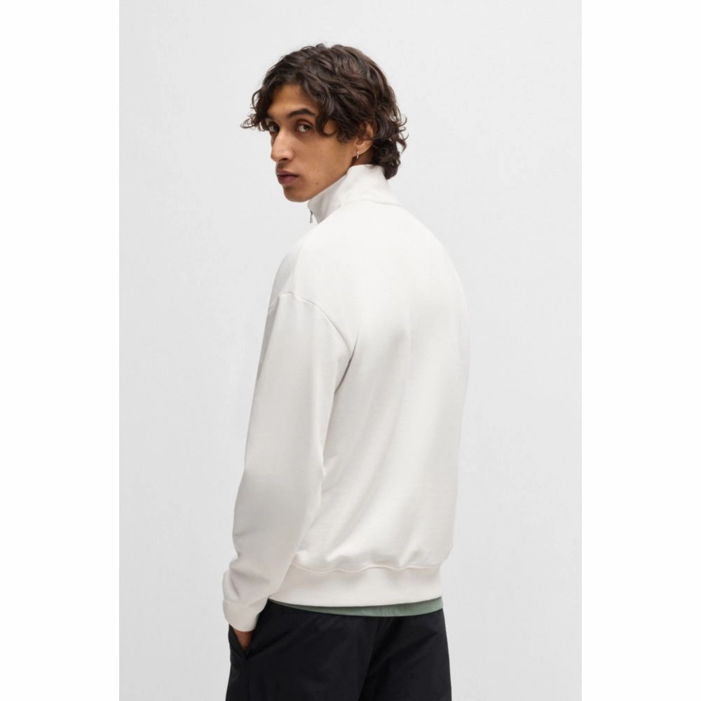 Cotton-terry zip-neck sweatshirt with logo print