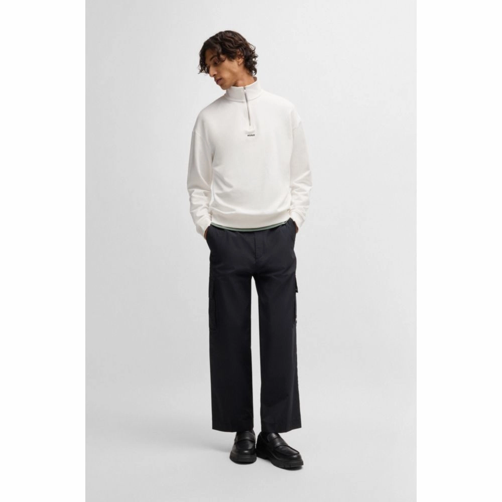 Cotton-terry zip-neck sweatshirt with logo print