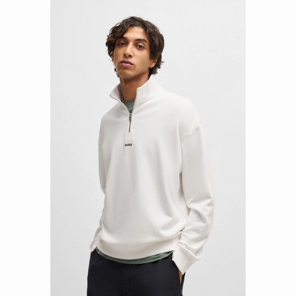 Cotton-terry zip-neck sweatshirt with logo print