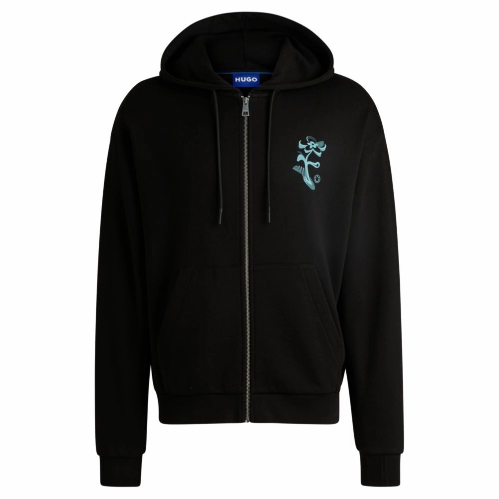 Cotton-terry zip-up hoodie with seasonal artwork