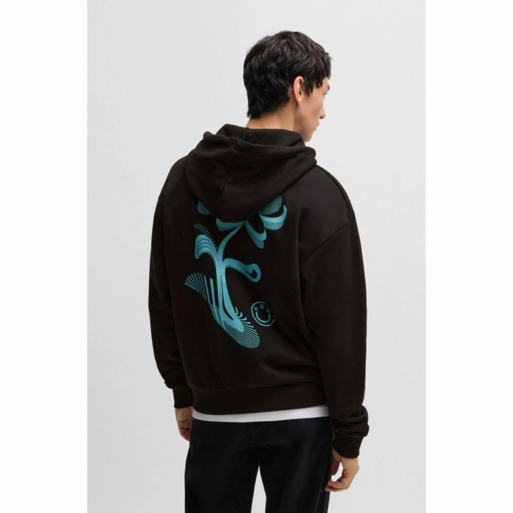 Cotton-terry zip-up hoodie with seasonal artwork
