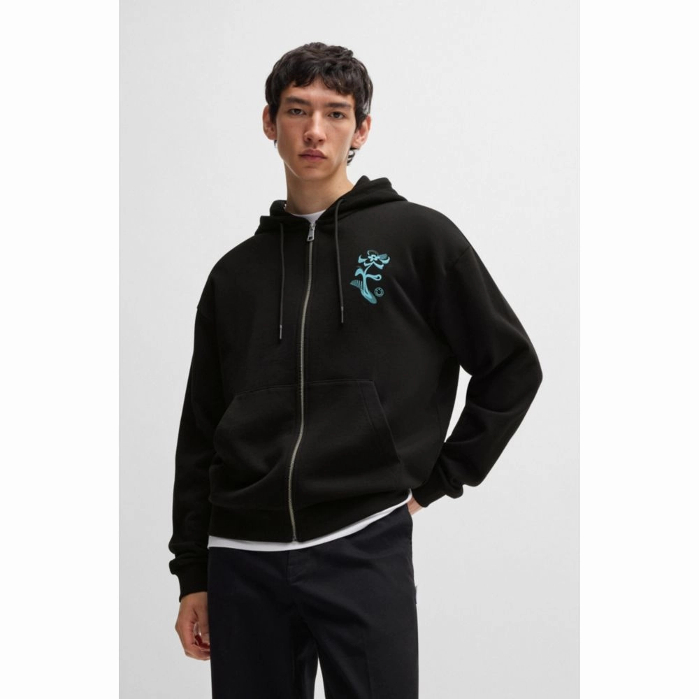 Cotton-terry zip-up hoodie with seasonal artwork