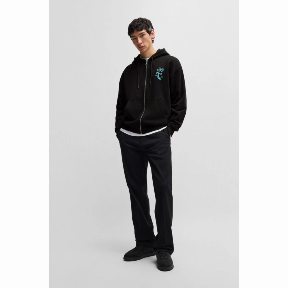 Cotton-terry zip-up hoodie with seasonal artwork