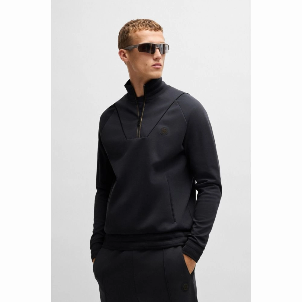 Cotton zip-neck sweatshirt with Double B monogram