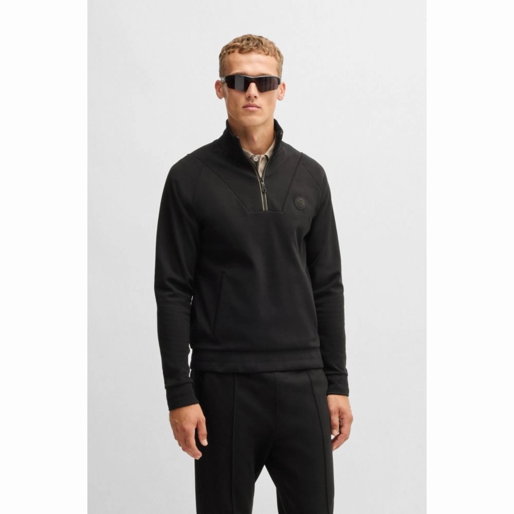 Cotton zip-neck sweatshirt with Double B monogram