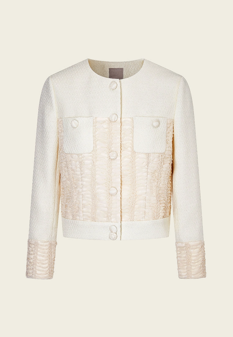 Crease-detail Patchwork Long Sleeves Jacket