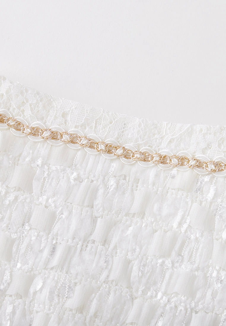 Crease-effect 3D Flower Lurex-and-pearl-detail Jacket