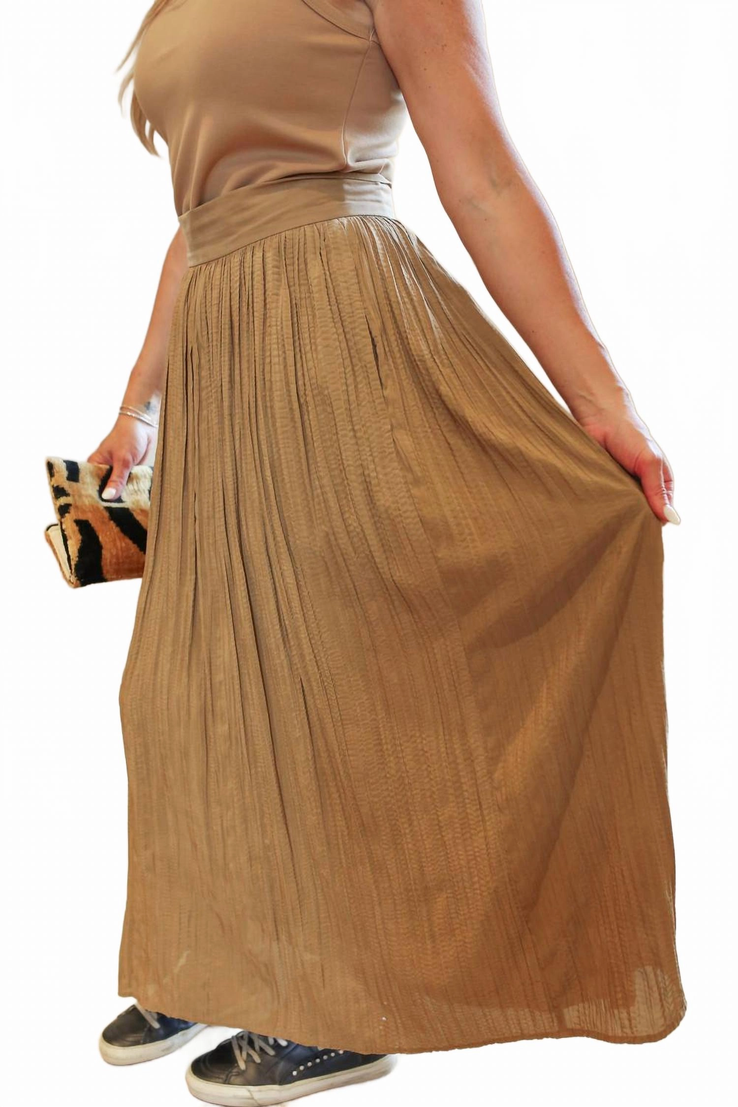Crinkled Maxi Skirt In Camel
