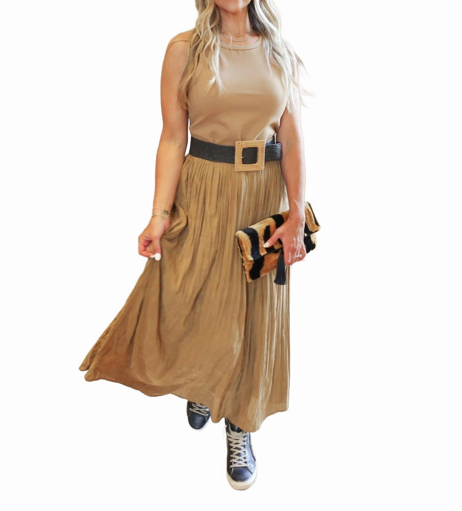 Crinkled Maxi Skirt In Camel