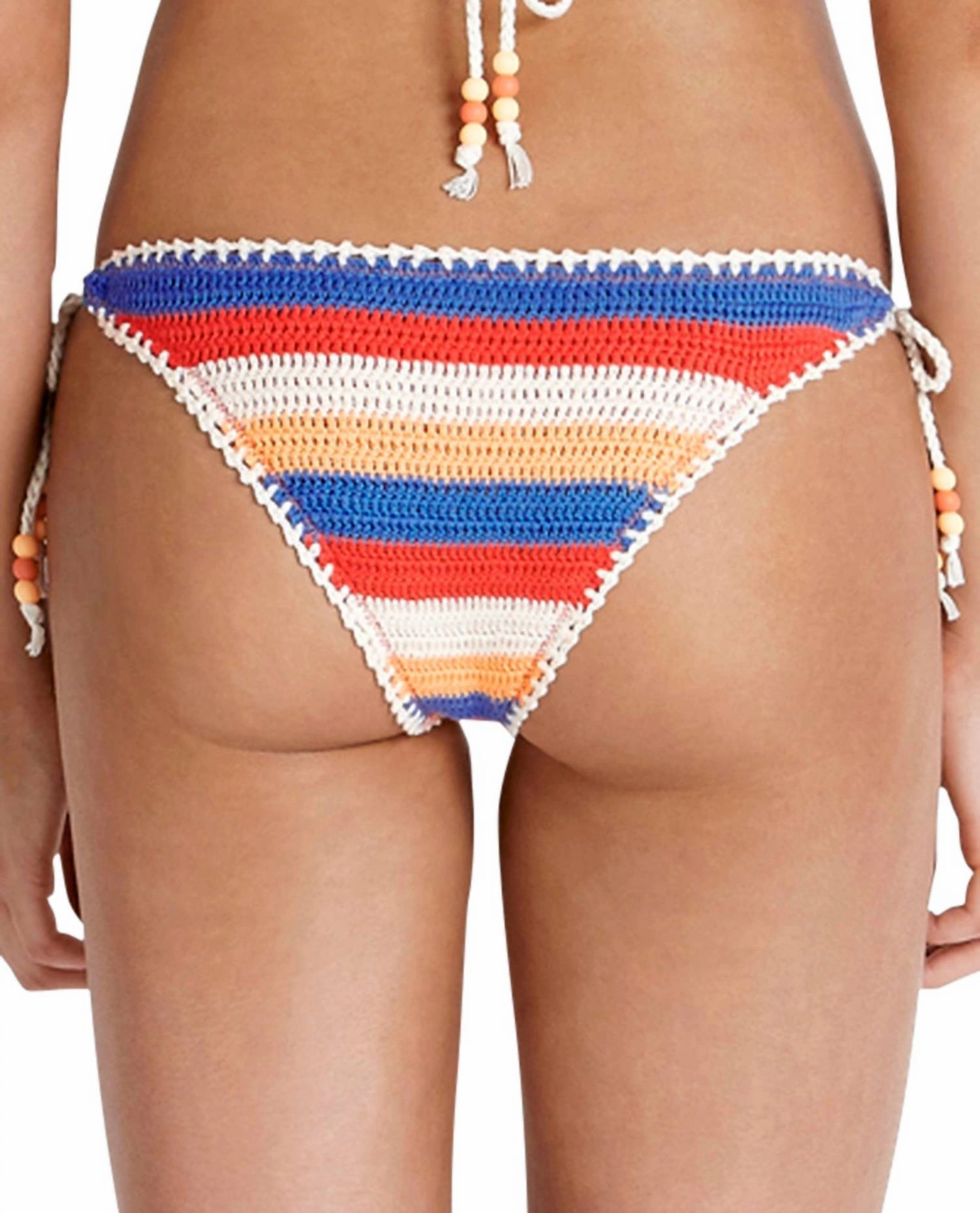 Crochet Side Tie Brazilian Bikini Bottom In Sea Caribbean Kool
