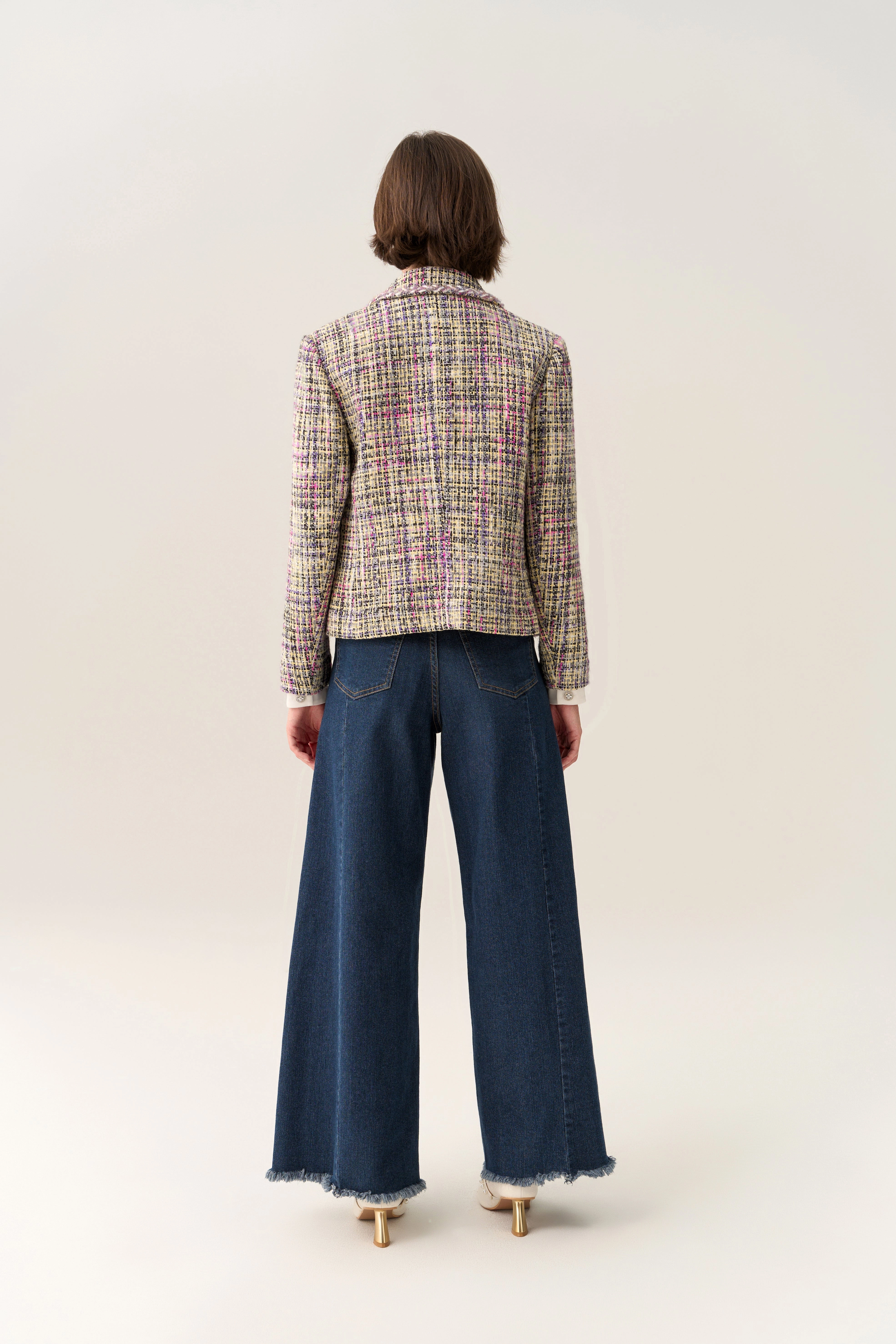 Cropped Braided Hem Tweed Jacket