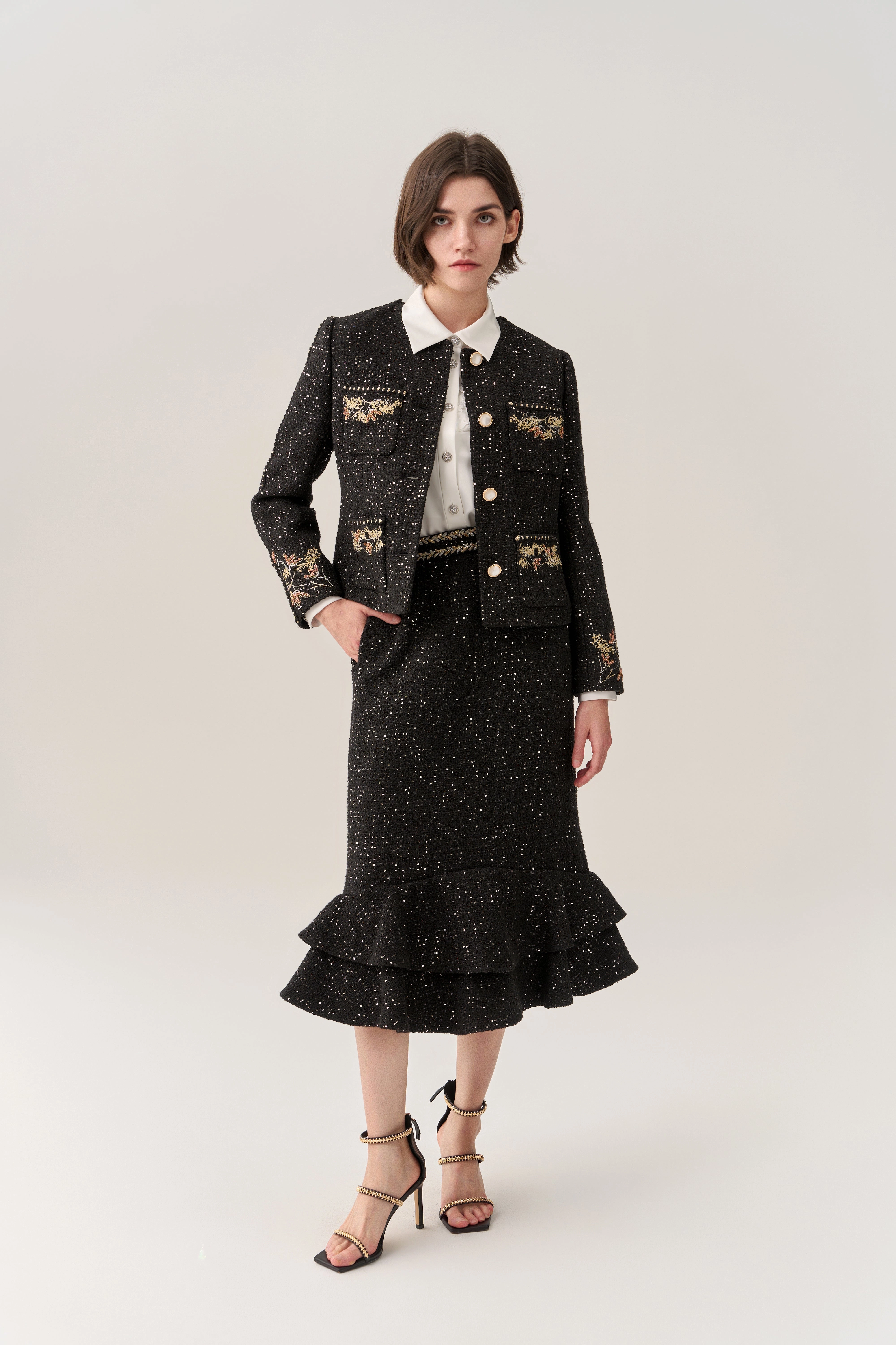 Cropped Embroidery-detail Patch-pocket Jacket