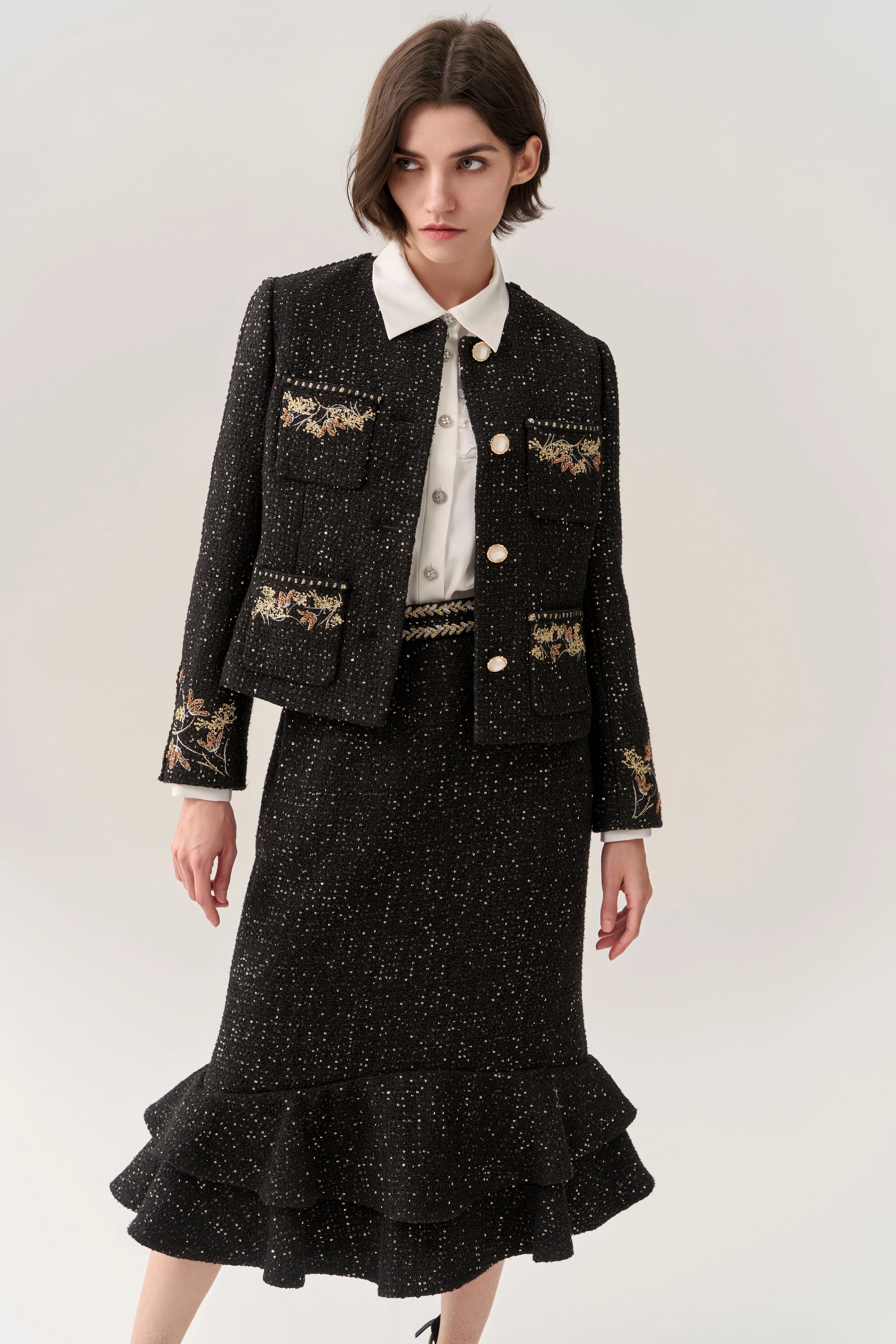 Cropped Embroidery-detail Patch-pocket Jacket