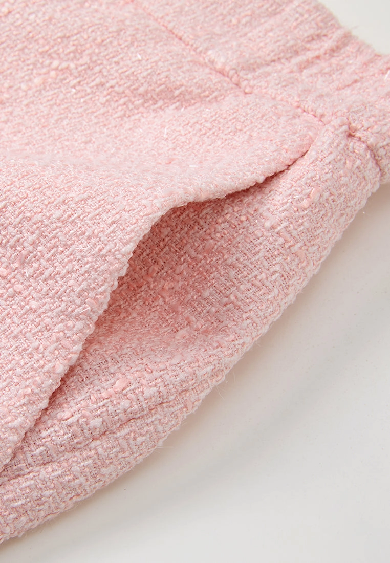 Crystal-button Wide-leg Three-quarter Tweed Trousers Pink