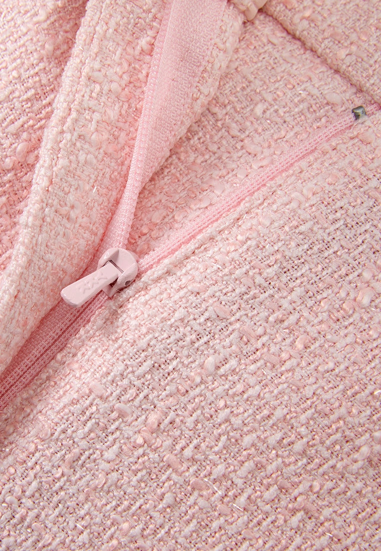 Crystal-button Wide-leg Three-quarter Tweed Trousers Pink