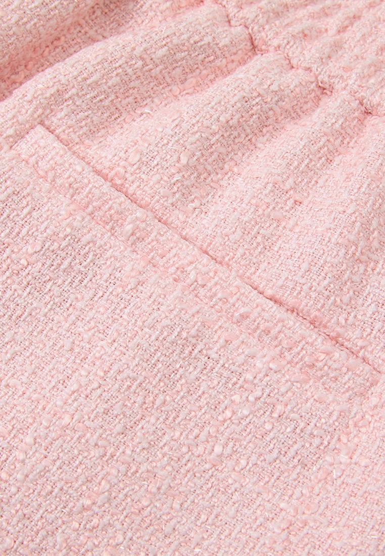 Crystal-button Wide-leg Three-quarter Tweed Trousers Pink