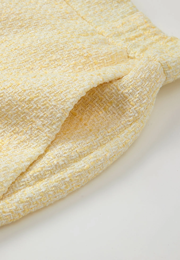 Crystal-button Wide-leg Three-quarter Tweed Trousers Yellow