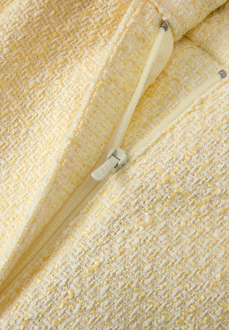 Crystal-button Wide-leg Three-quarter Tweed Trousers Yellow