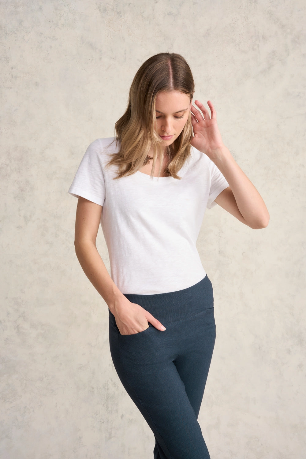 Curved Hem Pant - Navy Texture