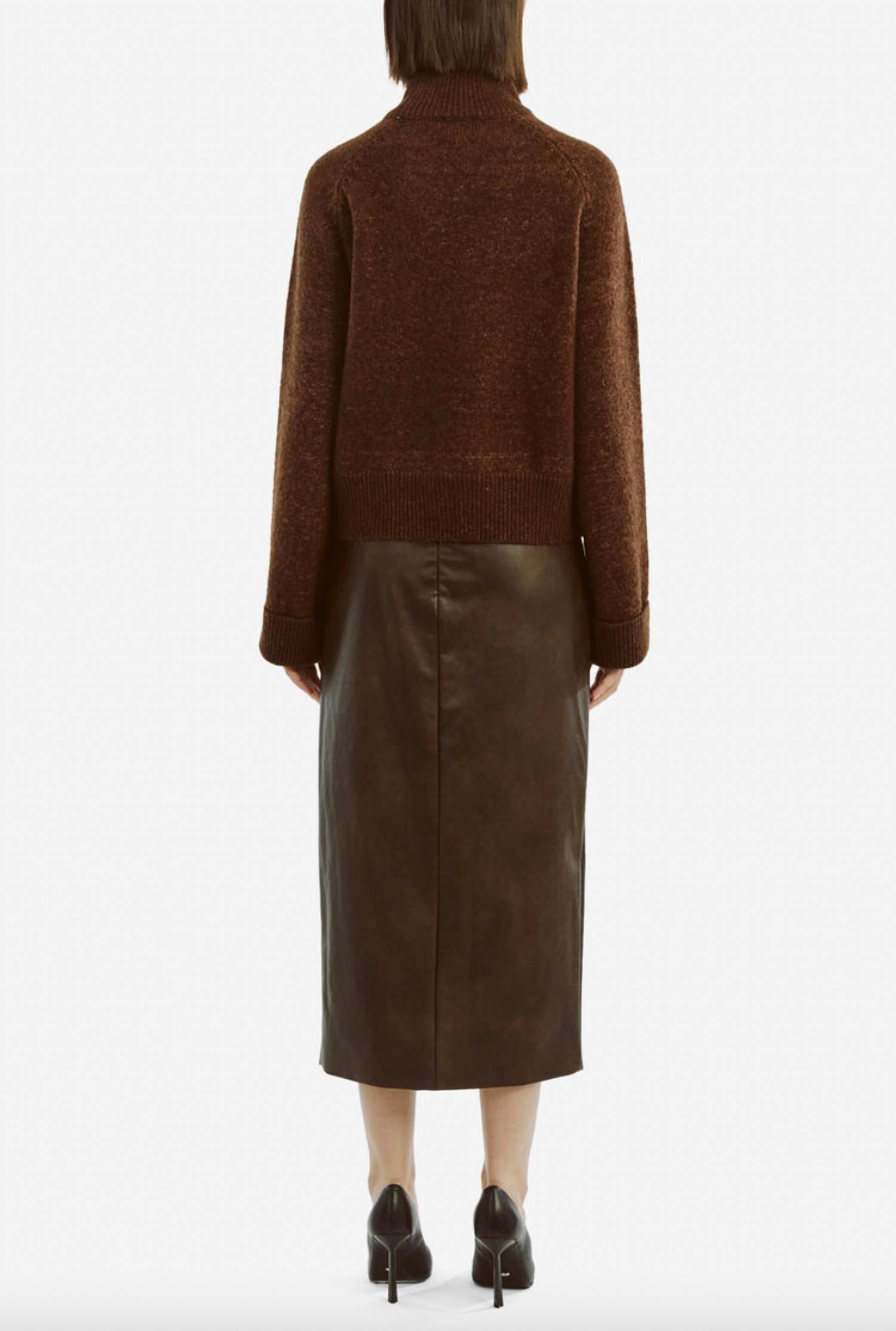 Dante Faux Leather Midi Skirt In Dark Chocolate