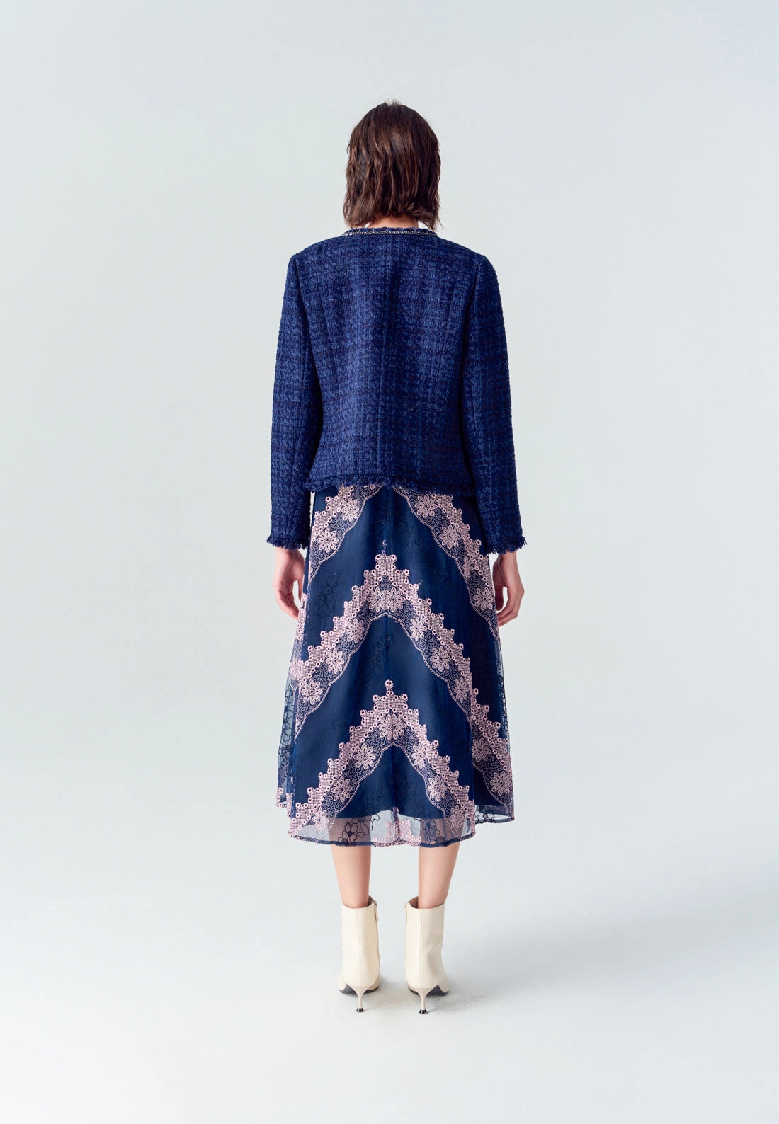 Dark Blue Asymmetric Tweed Jacket