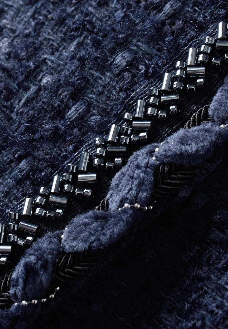 Dark Blue Asymmetric Tweed Jacket