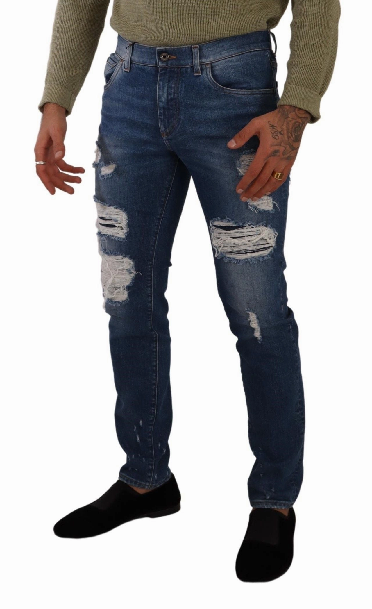 Dolce & Gabbana Elegant Distressed Slim Fit Men's Jeans