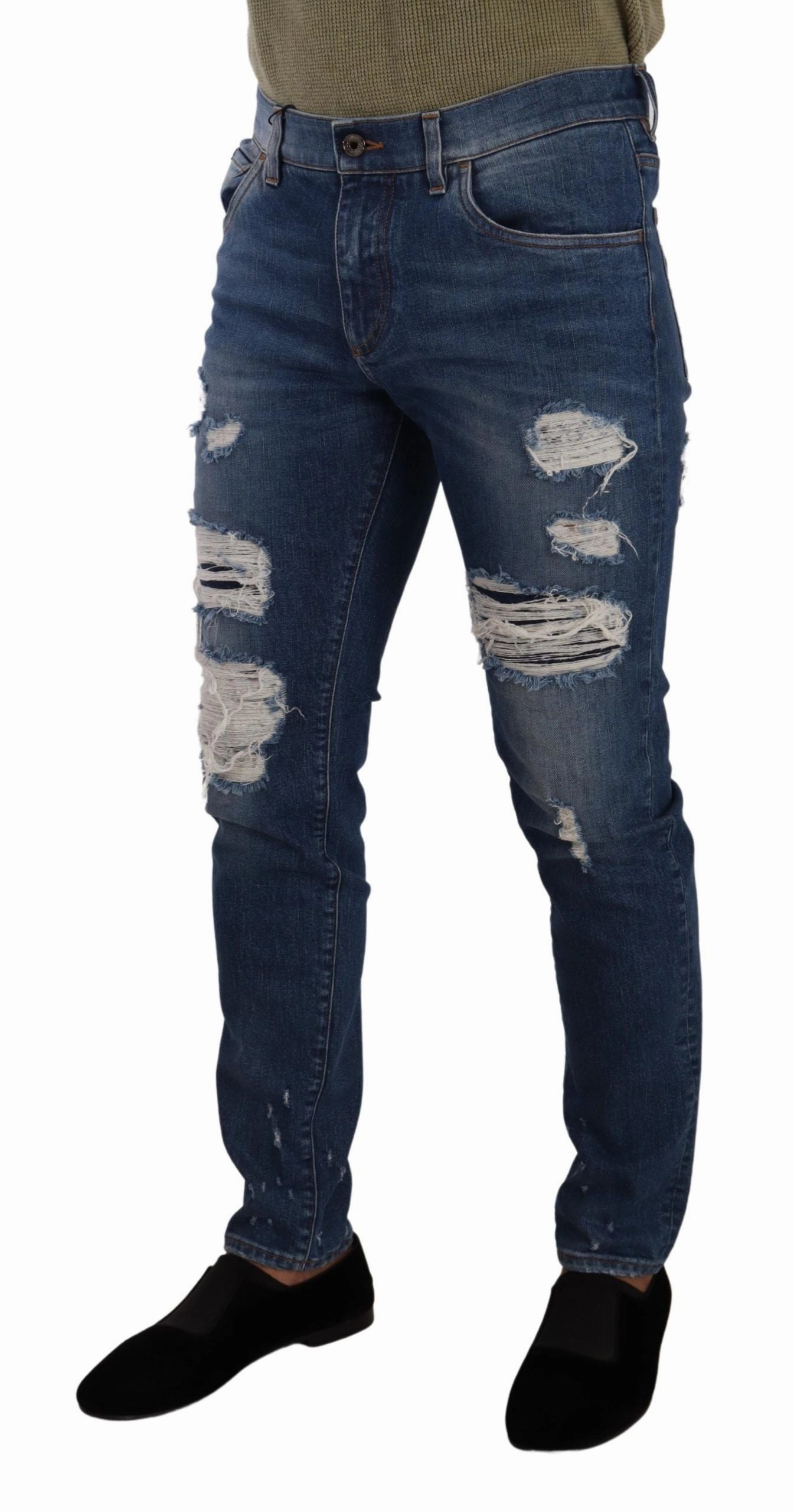 Dolce & Gabbana Elegant Distressed Slim Fit Men's Jeans