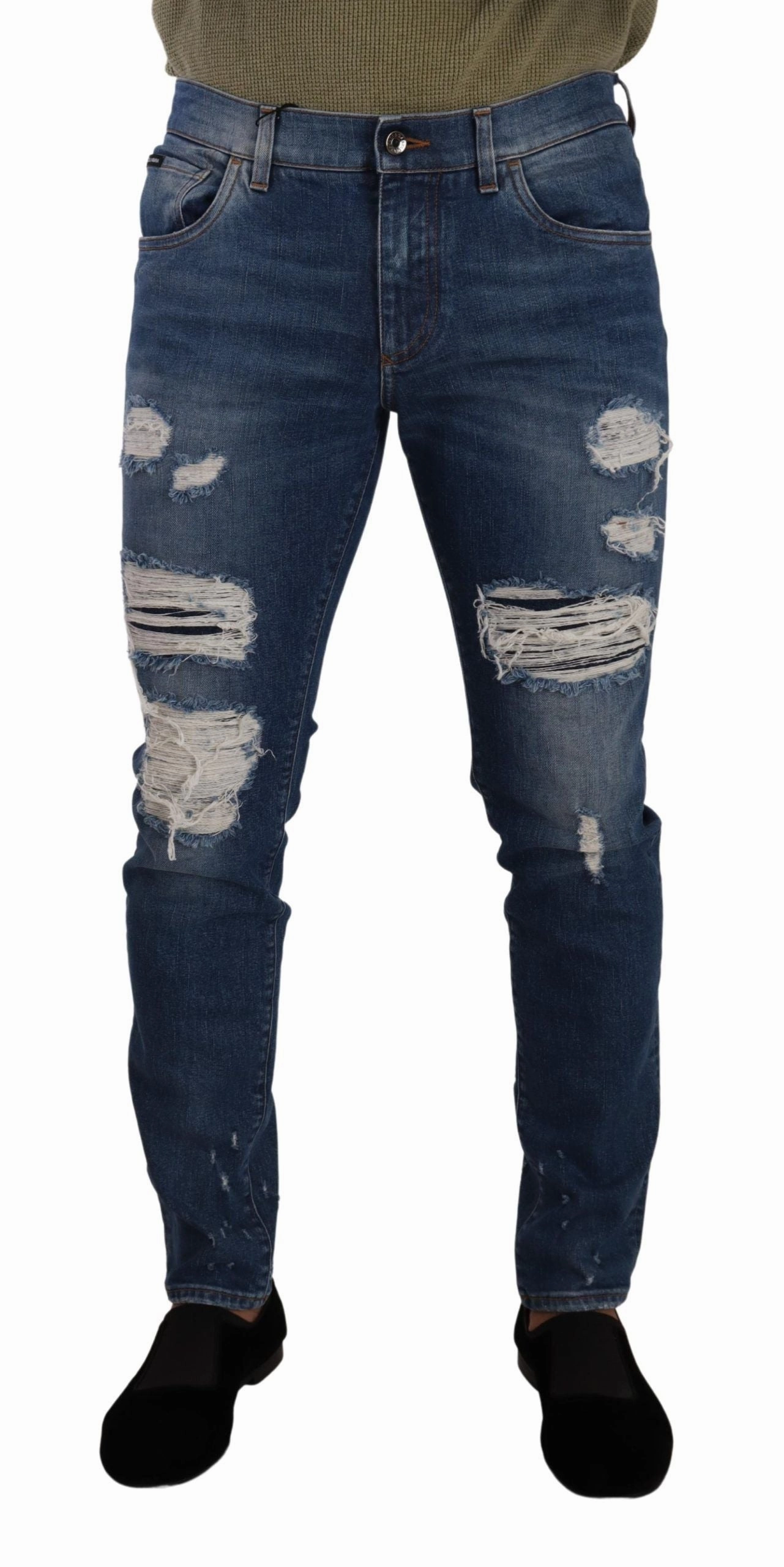 Dolce & Gabbana Elegant Distressed Slim Fit Men's Jeans