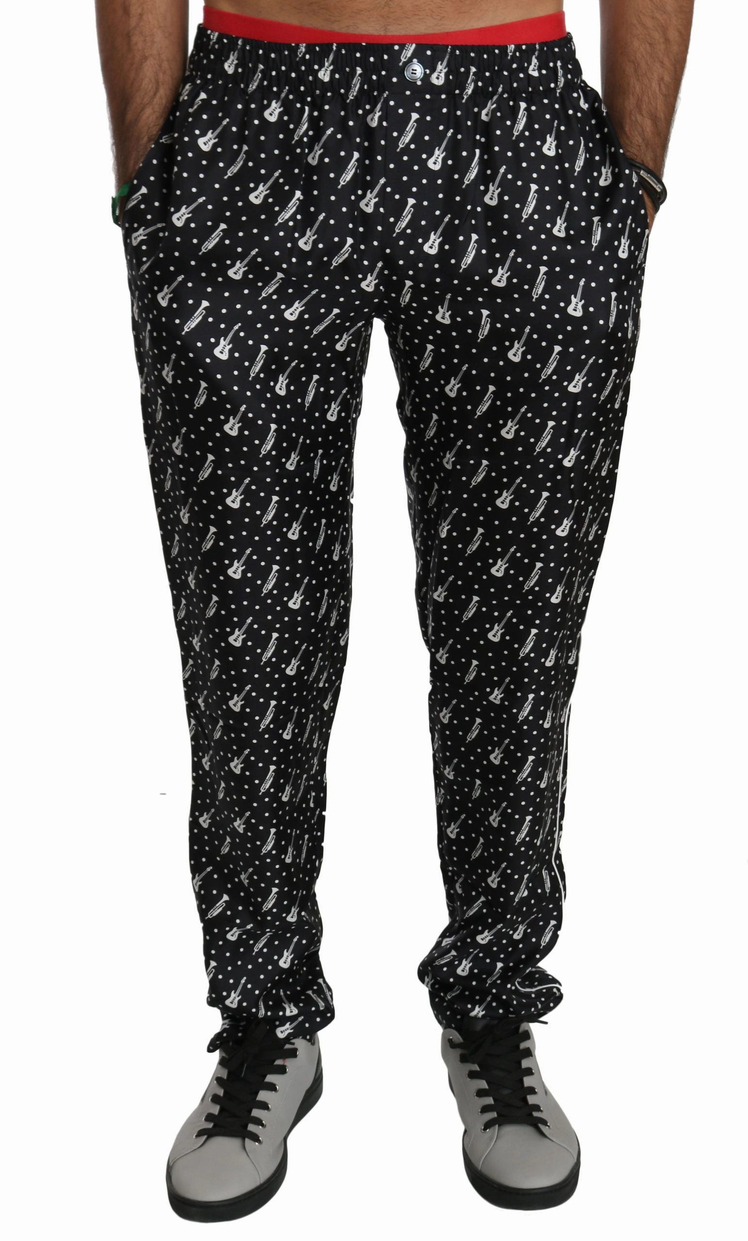 Dolce & Gabbana Elegant Musical Instrument Print Silk Men's Pants