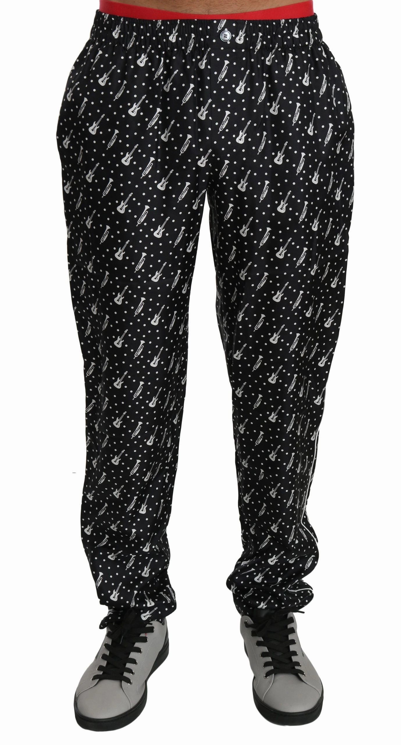 Dolce & Gabbana Elegant Musical Instrument Print Silk Men's Pants